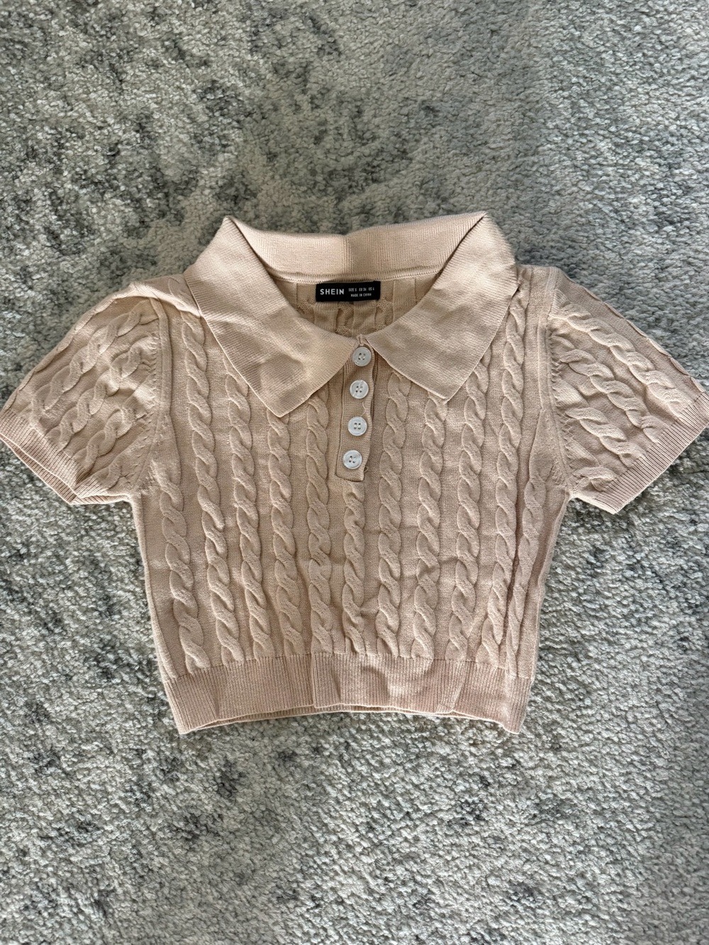 SHEIN Cream Cable Knit Polo Crop Top